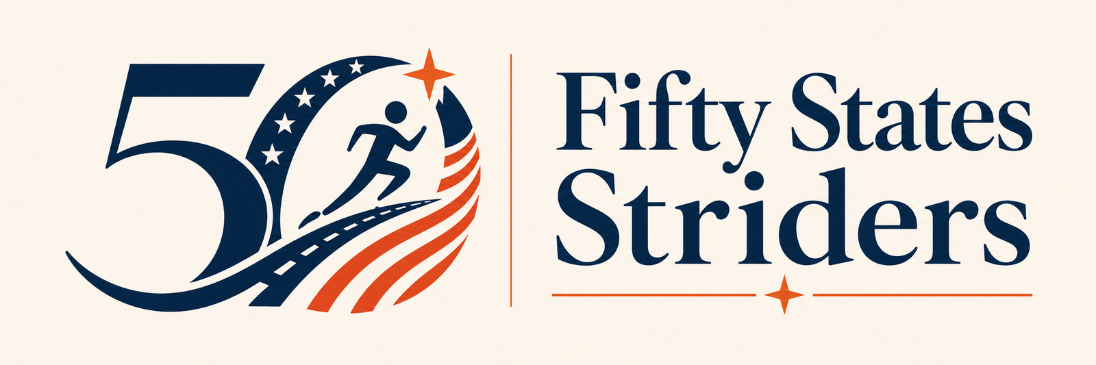 Fifty States Striders logo with U.S. flag design
